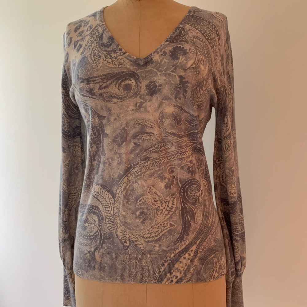 Ralph Lauren light blue paisley V-neck sweater